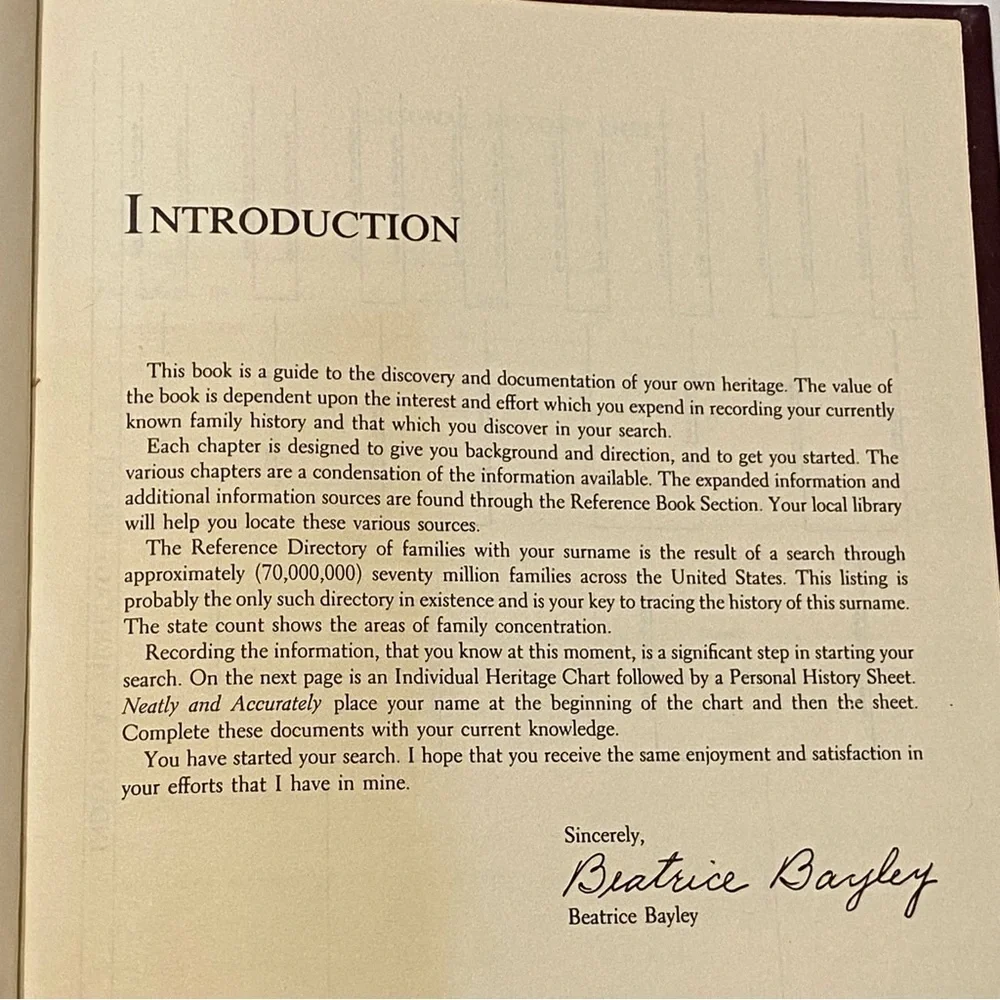 THE FAMILY HERITAGE BOOK - BEATRICE BAYLEY Copyright 1979 Registered 1980